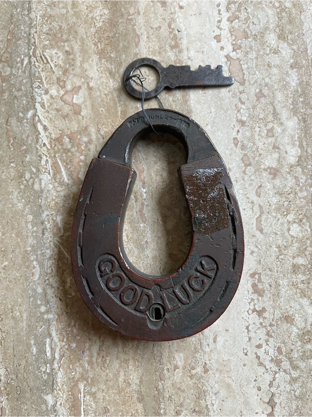 Barnes Manufacturing Antique Brass Good Luck Padlock.